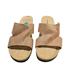 White Mountain Wedge Rhinestone Slide Sandals Rose Gold size 10